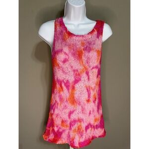 Jamison Tie-Dye Knit Tank Top Pink Orange Cotton S Y2K Festival Indie Artsy Boho